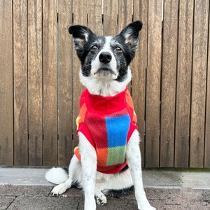 Patchwork Dog Jacket / Fleece Dog Coat / Dog Turtleneck / Red Dog Jacket image 4