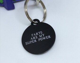 Farts Are My Super Power Dog Tag / Engraved Dog Tag / Black Dog Tag