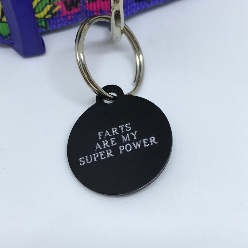 Farts Are My Super Power Dog Tag / Engraved Dog Tag / Black Dog Tag image 1