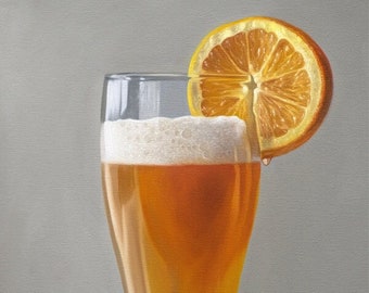 Cerveza Shandy & Rebanada de naranja / Pintura al óleo de cocina Impresión de bellas artes firmada / Directo del artista