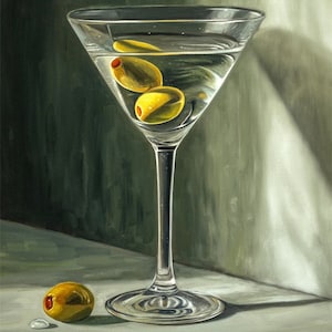 Martini & Olives | Cocktail Kitchen Oil Painting Signed Fine Art Print | Direct from Artist