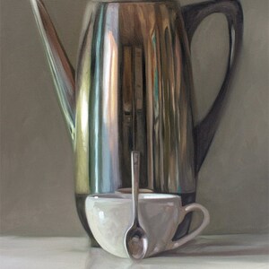 Percolator, Cup and Spoon | Oil Painting Signed Fine Art Print | Direct from Artist
