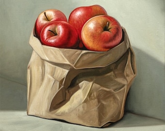 Bolsa de manzanas / Pintura al óleo original de 11" x 14" de Lauren Pretorius