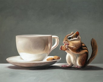 The Cookie Thief | Chipmunk Cookie Oil Painting Signed Fine Art Print | Direct from Artist