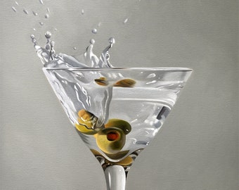 Éclaboussure de Martini | Cuisine Cocktail Drink Peinture à l'huile signée | Direct de l'artiste