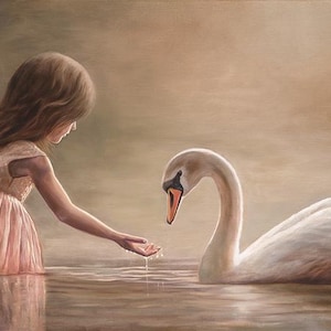 Girl with Swan Original Oil Painting | Whimsical Bird Nature Wall Decor Direct From Artist