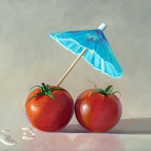 Tomatoes and Cocktail Umbrella | Kitchen Fruit Food Oil Painting Signed Fine Art Print | Direct from Artist