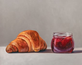 Croissant & Jam | 14" x 11" Original Oil Painting by Lauren Pretorius