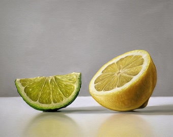 Lime and Lemon | Kitchen Fruit Food Oil Painting Signed Fine Art Print | Direct from Artist