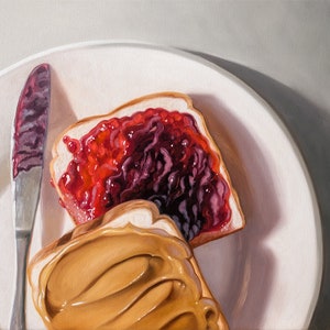 Peanut Butter and Jelly Sandwich | Kitchen Food Oil Painting Signed Fine Art Print | Direct from Artist