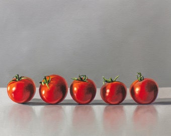 Tomato Quintet | Kitchen Fruit Food Oil Painting Signed Fine Art Print | Direct from Artist