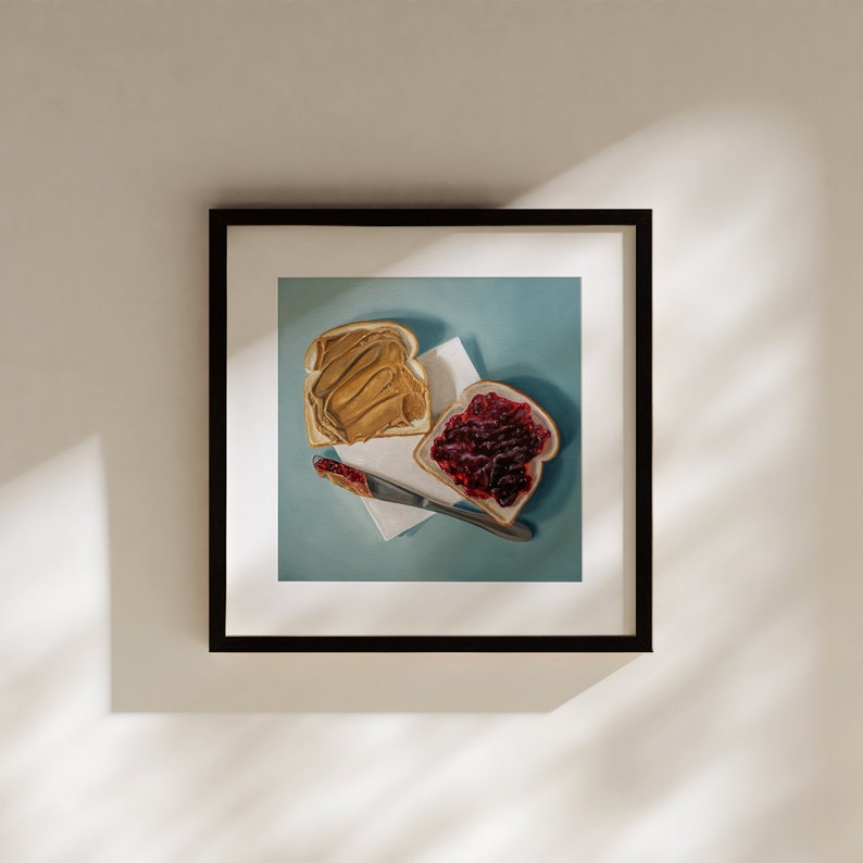 Sandwich au beurre de cacahuète et à la gelée Peinture à l'huile de nourriture, impression d'art signée Direct de l'artiste image 6