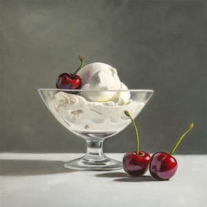 Ice Cream & Cherries | Kitchen Food Oil Painting Signed Fine Art Print | Direct from Artist