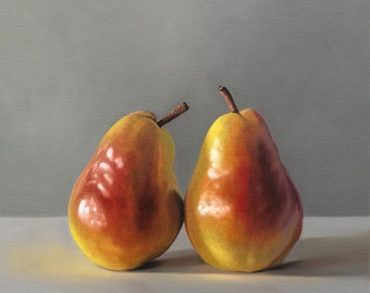 Pair of Pears | Kitchen Fruit Food Oil Painting Signed Fine Art Print | Direct from Artist