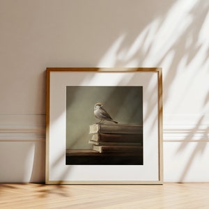 Sparrow & Vintage Books Bird Oil Painting Signed Fine Art Print Direct from Artist image 5