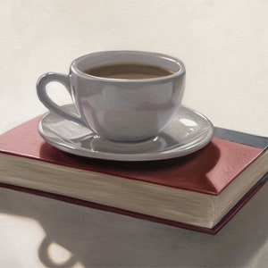 Coffee and Book | Kitchen Food Oil Painting Signed Fine Art Print | Direct from Artist