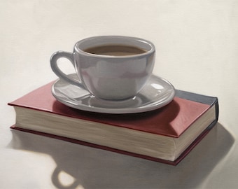 Coffee and Book | Kitchen Food Oil Painting Signed Fine Art Print | Direct from Artist