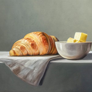 Croissant & Butter | Kitchen Pastry Food Oil Painting Signed Fine Art Print | Direct from Artist
