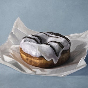 Iced Donut | Kitchen Pastry Food Oil Painting Signed Fine Art Print | Direct from Artist