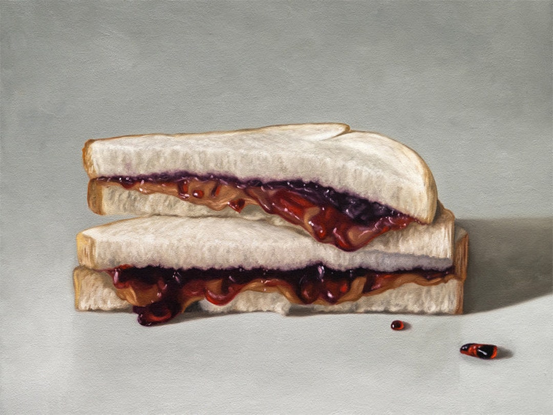 Peanut Butter and Jelly Sandwich Kitchen Food Oil Painting Signed Fine Art Print Direct From