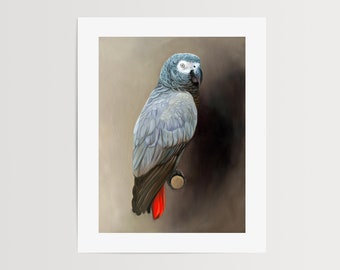 African Grey Parrot | Bird Parrot Oil Painting Signed Fine Art Print | Direct from Artist