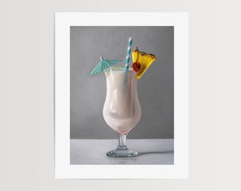 Piña Colada | Cocktail Drink Kitchen Oil Painting Signed Fine Art Print | Direct from Artist