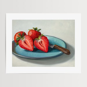 Plato de fresas / Pintura al óleo de frutas de cocina Impresión de bellas artes firmada / Directo del artista imagen 3