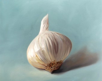 Garlic Bulb | Food Kitchen Oil Painting Signed Fine Art Print | Direct from Artist