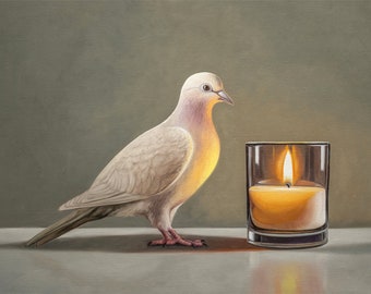 Dove & Candle | Bird Oil Painting Signed Fine Art Print | Direct from Artist