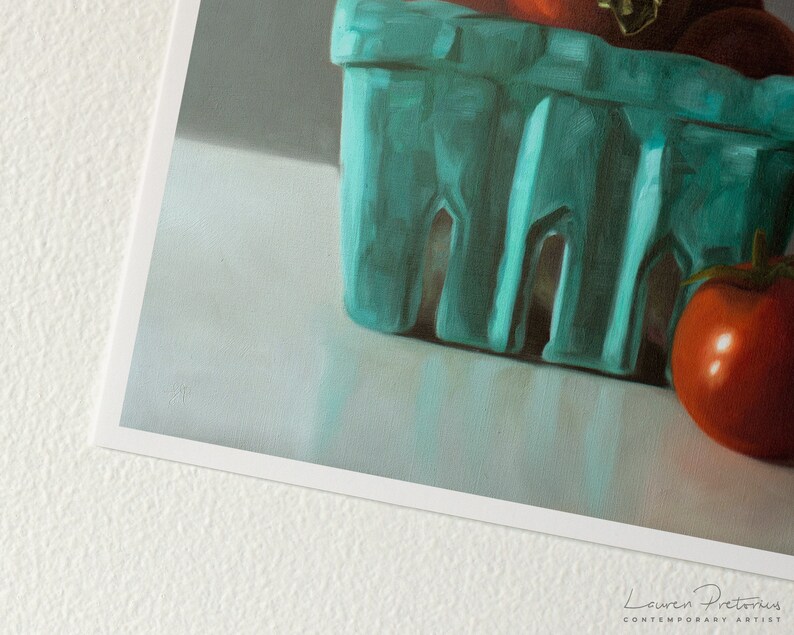 Fine Art Food Kitchen Oil Painting Archival Giclee Print by Artist Lauren Pretorius Carton of Tomatoes