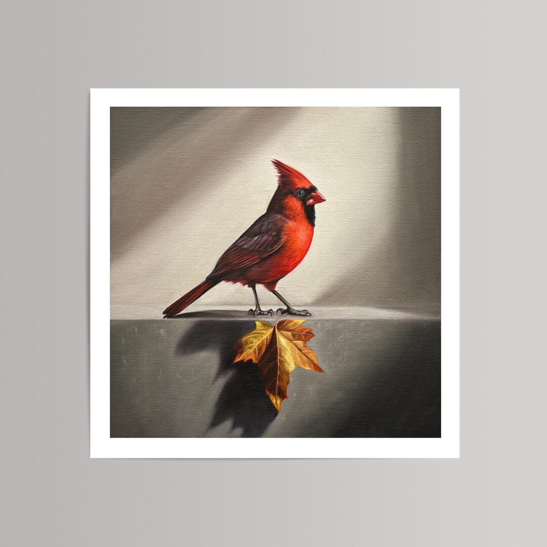 Cardinal Maple Cardinal Bird Art Unframed Print – Autumn Maple Leaf Giclée, Hand ...