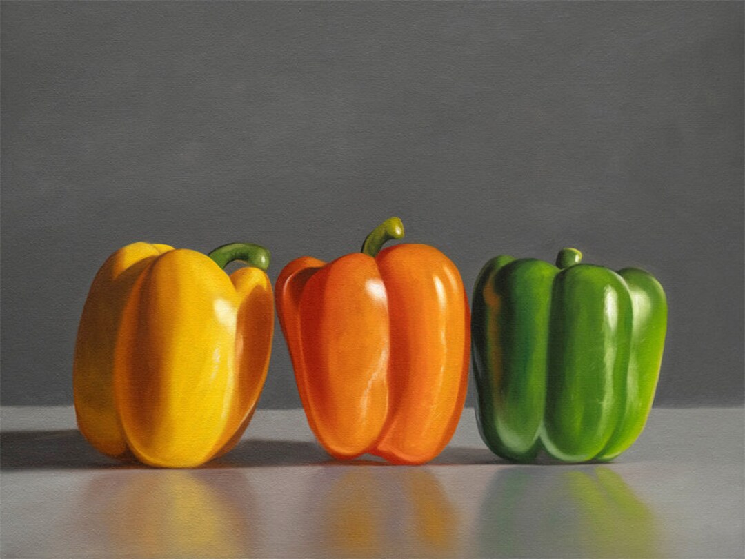 Bell Pepper Trio Kitchen Food Art Oil Painting Signed Fine Etsy