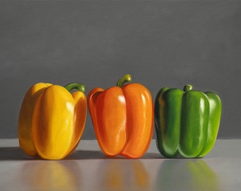 Bell Pepper Trio | Kitchen Food Art Oil Painting Signed Fine Art Print | Direct from Artist