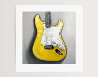 Canary Yellow Electric Guitar | Still Life Oil Painting Signed Fine Art Print | Direct from Artist