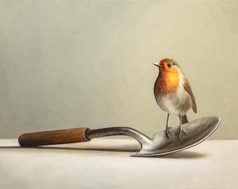 The Gardener's Companion | 14" x 11" Original Bird Oil Painting by Lauren Pretorius