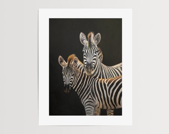 Mother & Foal Zebras | Safari Baby Animal Oil Painting Signed Fine Art Print | Direct from Artist