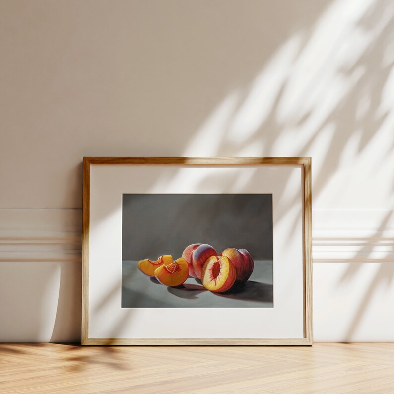 Sunlit Peaches Kitchen Fruit Food Oil Painting Signed Fine Art Print Direct from Artist image 5