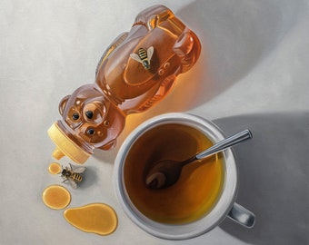 Spilled Honey, Bees & Tea | Oil Painting Signed Fine Art Print | Direct from Artist