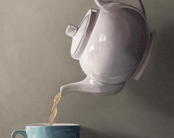 Teapot Oil Painting Print, Kitchen Wall Decor, vertical