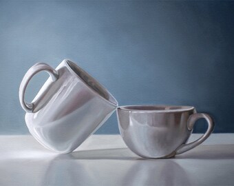 Pair of Coffee Cups | Kitchen Food Oil Painting Signed Fine Art Print | Direct from Artist