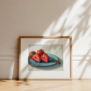 Plato de fresas / Pintura al óleo de frutas de cocina Impresión de bellas artes firmada / Directo del artista imagen 5