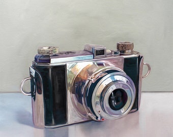 Vintage Film Camera | Still Life Oil Painting Signed Fine Art Print | Direct from Artist