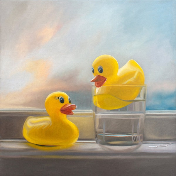 Rubber Ducky Pool Time | Nursery Bathroom Oil Painting Signed Fine Art Print | Direct from Artist