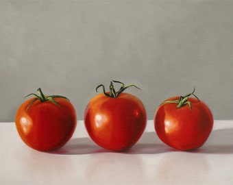 Tomato Trio | Kitchen Fruit Food Oil Painting Signed Fine Art Print | Direct from Artist