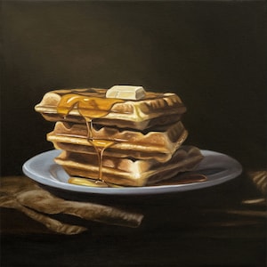 Waffle Triple Stack | Kitchen Breakfast Food Oil Painting Signed Fine Art Print | Direct from Artist