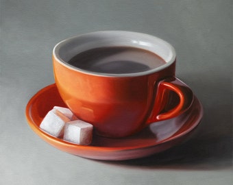 Coffee & Sugar Cubes | Kitchen Drink Oil Painting Signed Fine Art Print | Direct from Artist