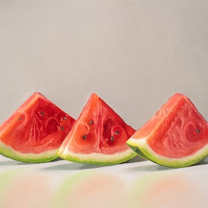 Watermelon Slice Trio | Kitchen Fruit Food Oil Painting Signed Fine Art Print | Direct from Artist