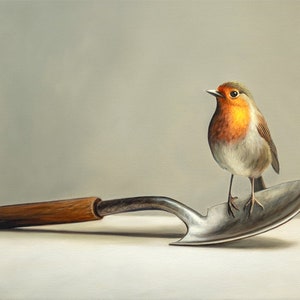Gardener's Companion Bird Oil Painting Signed Fine Art Print Direct from Artist image 1