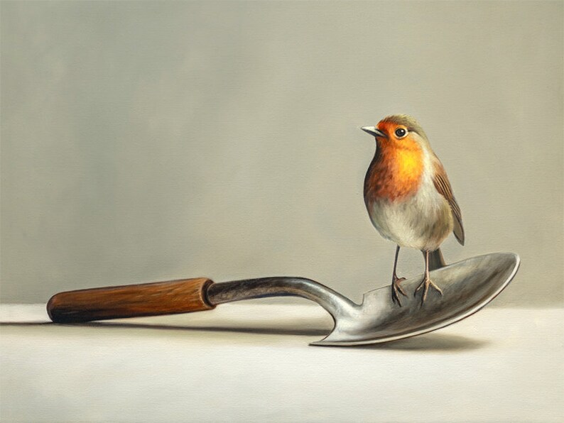 Gardener's Companion Bird Oil Painting Signed Fine Art Print Direct from Artist image 1