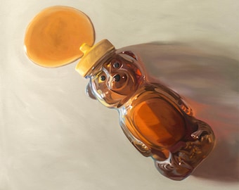 Miel renversé | Peinture à l'huile de fruits, impression d'art signée | Direct de l'artiste
